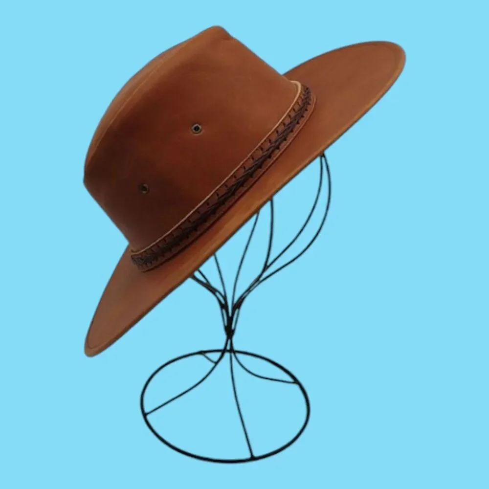 Colombian Crafted Small Brown Leather Western Cowboy Outback Boho Distressed Hat